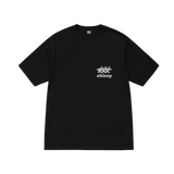 Stüssy Surfwalk Pigment Dyed T-Shirt Black – unisex black pigment-dyed cotton t-shirt, vintage wash effect, bold "Surfwalk" graphic print on chest, ribbed crew neck, short sleeves, soft breathable fabric, streetwear essential for casual and skate style