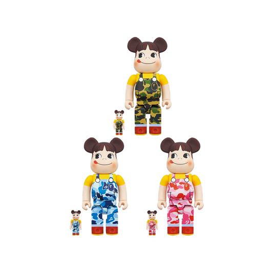 Bearbrick x BAPE Peko-chan 100% & 400% Set of 3 Green Camo/Pink Camo/Blue Camo