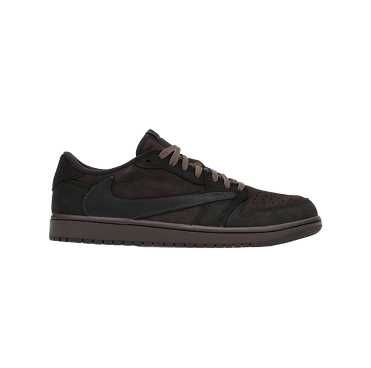 Air Jordan 1 Retro Low OG SP Travis Scott Velvet Brown – limited edition low-top sneakers featuring premium velvet brown suede and leather upper, reversed Swoosh logo, Travis Scott collaboration, perforated toe box, vintage-inspired basketball silhouette, exclusive streetwear style