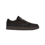 Air Jordan 1 Retro Low OG SP Travis Scott Velvet Brown – limited edition low-top sneakers featuring premium velvet brown suede and leather upper, reversed Swoosh logo, Travis Scott collaboration, perforated toe box, vintage-inspired basketball silhouette, exclusive streetwear style