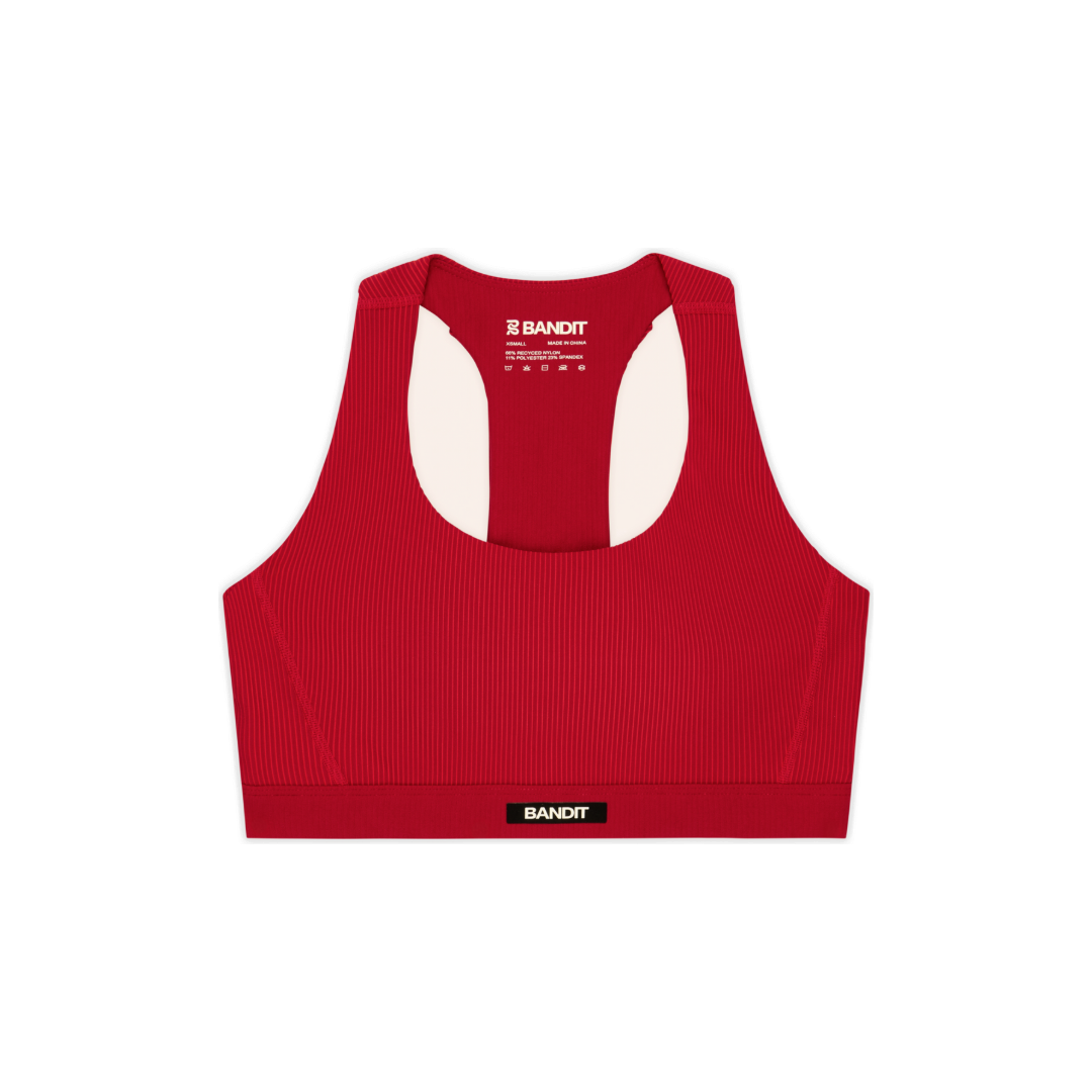 Bandit Women's Striped Cadence T-Back Run Bra Oxide Red