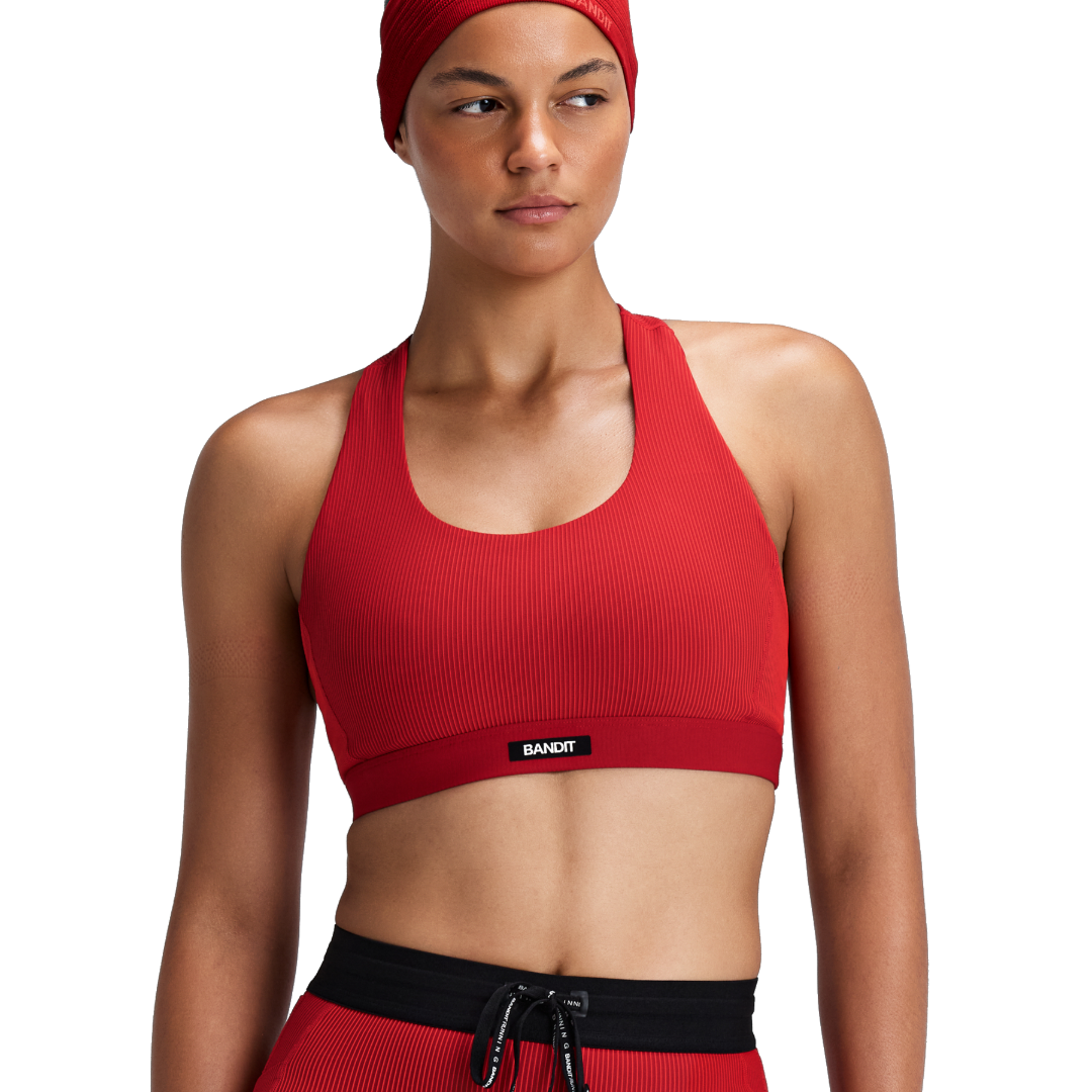 Bandit Women's Striped Cadence T-Back Run Bra Oxide Red – view 3