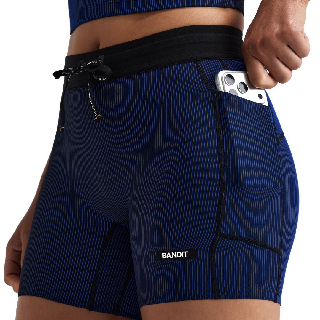 Bandit Women's Striped Cadence 5in Compression Shorts Black Bauhaus Blue – view 3