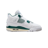 Air Jordan 4 Retro Oxidized Green – unisex high-top sneakers in white leather with oxidized green accents, mesh side panels, visible Air unit in sole, signature Jumpman branding, classic basketball silhouette reimagined in clean colorway, lifestyle and performance shoe