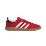 Adidas Handball Spezial Sporty & Rich USA – limited edition unisex low-top sneakers featuring white leather upper with red and blue USA flag-inspired accents, premium suede overlays, classic handball silhouette, gum rubber outsole for enhanced grip and durability, breathable perforations, exclusive collaboration with Sporty & Rich, ideal for streetwear and casual fashion